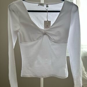 Aritzia White Long-Sleeve Twist Front Top